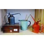 Mixed lot to include two vintage oil cans, a first aid box etc., (a lot)