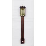 19th century mahogany and inlaid stick barometer with painted dial (a/f)