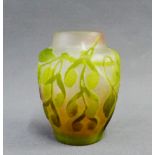 Miniature art glass 'Galle' vase with flowering leaf and branch pattern, 8cm high