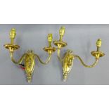 Pair of twin branch brass wall lights, (2)