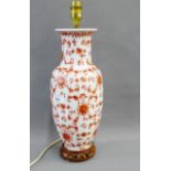 Chinese style white glazed baluster table lamp with iron red foliate pattern