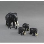 Ebony elephant and three calfs, (4)