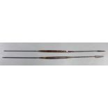 Pair of East African metal and wooden throwing spears, 165cm long, (2)