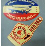 Airship Hindenburg American Airlines Inc. coloured plywood wall plaque, together with another with