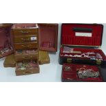 Jewellery box in the form of a miniature chest containing a quantity of vintage and later costume