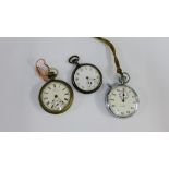 Leroy Lemania chromed metal stopwatch and two silver plated pocket watches (3)