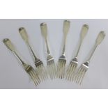 Victorian set of five silver table forks with maker marks for James McKay, Edinburgh 1854 together