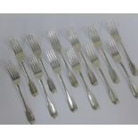 George III set of twelve fiddle pattern silver forks, London 1808 (12)