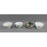 Three porcelain tea bowls, together with a small Maling lustre bowl, (4)