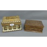 Musical inlaid box in the form of a temple, together with another, 22cm long, (2)