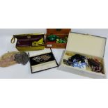 A quantity of costume jewellery together with vintage handbags and gloves etc (a lot)