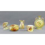 Royal Worcester miniature blush ivory porcelains to include a moon flask, pattern number 845, a