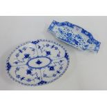 19th century Spode blue and white dish asparagus dish, 25cm long, together with a Royal Copenhagen