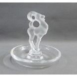 Lalique opaque glass Gazelle pin dish with etched marks to base, 9.5cm high