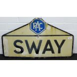 Vintage RAC Sway enamelled road sign, 77 x 45cm