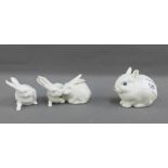 Royal Copenhagen white glazed porcelain Hares and a Field Mouse with pattern numbers 4705, 518 and