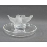 Lalique opaque glass two Doves pin dish with etched marks to base, 9.5cm high