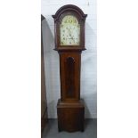 19th century mahogany longcase clock, the arched top over a painted 12" dial with Roman numerals and