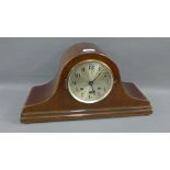 Mahogany mantle clock, the silvered dial with Arabic numerals, 48cm long