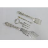 Mixed lot to include Epns fish servers and toasting fork and a silver and mother of pearl pickle