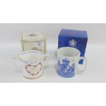 Spode blue and white Royal Commemorative mug (boxed), together with a Royal Crown Derby Royal