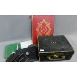 Mixed lot to include 'A Book for Christmas and New Year' a leather stationary box, wallets etc., (