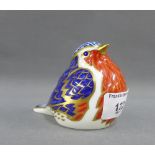 Royal Crown Derby 'Imari' patterned porcelain paperweight in the form of a bird with a gold stopper