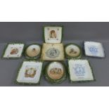 Collection of nine English pottery lustre wall plaques to include Queen Victoria's Diamond