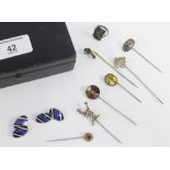 Collection of Gents tiepins and cufflinks to include Scottish hardstone and enamel examples, etc (