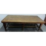 Large oak refectory trencher table, 80 x 245cm
