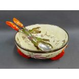 Staffordshire Epns serving bowl with lobster feet and servers, (3)