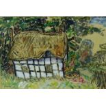 Jane Younger (Scottish 1863-1955) 'Cottage with Thatched Roof' Pastel, signed in a glazed frame,