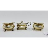 Victorian silver three piece condiment set, Birmingham 1899 (3)