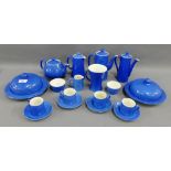 Collection of Moorcroft powder blue glazed table wares to include two muffin dishes with covers, a