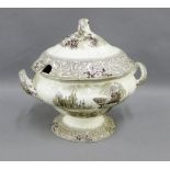 Staffordshire transfer printed soup tureen and cover