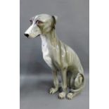 Staffordshire pottery fireside Whippet dog figure, apparently unmarked, 55cm high