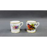 Two miniature Worcester porcelain tankards, one painted with a Robin Red Breast, the other with