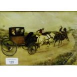 Emily Kaltenbach, circa 1905, a painting on glass of a horse drawn carriage ride, in an ornate