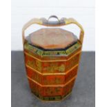 Red lacquered chinoiserie stacking basket, 63 x 45cm