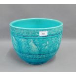 Burmantofts Faience turquoise blue glazed jardiniere planter with impressed back stamp and