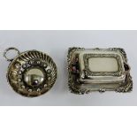 Miniature silver plate on copper entree dish and cover and an Epns taste de vin (2)