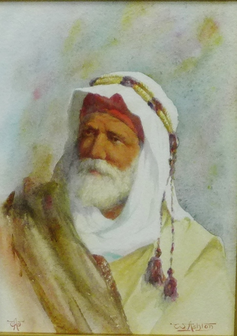 William Ashton 'A Bedouin's Head' Watercolour, signed, in a glazed frame, 17 x 23.5cm