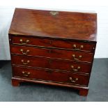 Mahogany bureau, the fall front above pull out slides, two short and three long drawers, 106 x 106cm