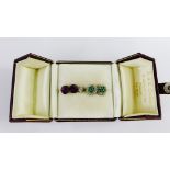 Pair of 9 carat gold diamond and emerald cluster earrings, etc