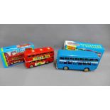 Tin plate Double Decker Bus, made in China, 1990's, friction powered and boxed, 20cm long,