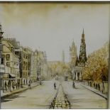 Senja Brendon 'Princes Street, Edinburgh' Watercolour, signed in a glazed frame, 28 x 28cm