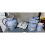 Burgess & Leigh Chintz blue and white table wares to include tea and coffee canisters, jug, egg cups