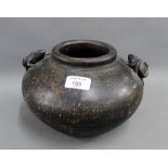 Chinese stoneware jar with frogs, 25cm wide