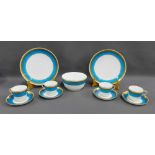 Minton porcelain teaset comprising eight cups, nine saucers, two cake plates and a slop bowl, (a