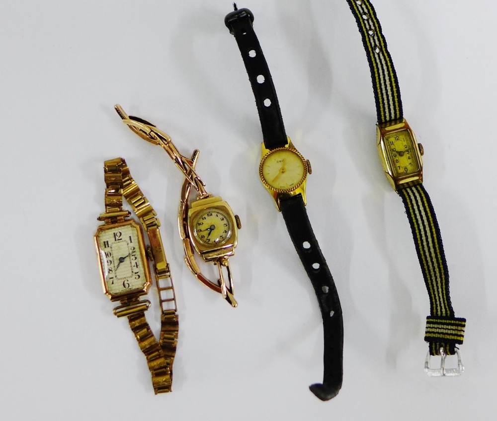 9 carat gold cased wristwatch and various others (4)